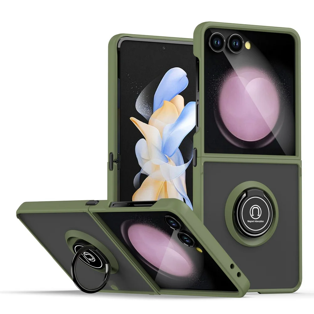 (verde Escuro, Galaxy Z Flip4) Capa Para Celular Com Suporte Magnético Para Carro, Anel Giratório E Resistente A Quedas.