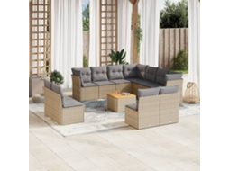 Vidaxl 12 Pcs Conjunto De Sofás P/ Jardim Com Almofadões Vime Pe Bege