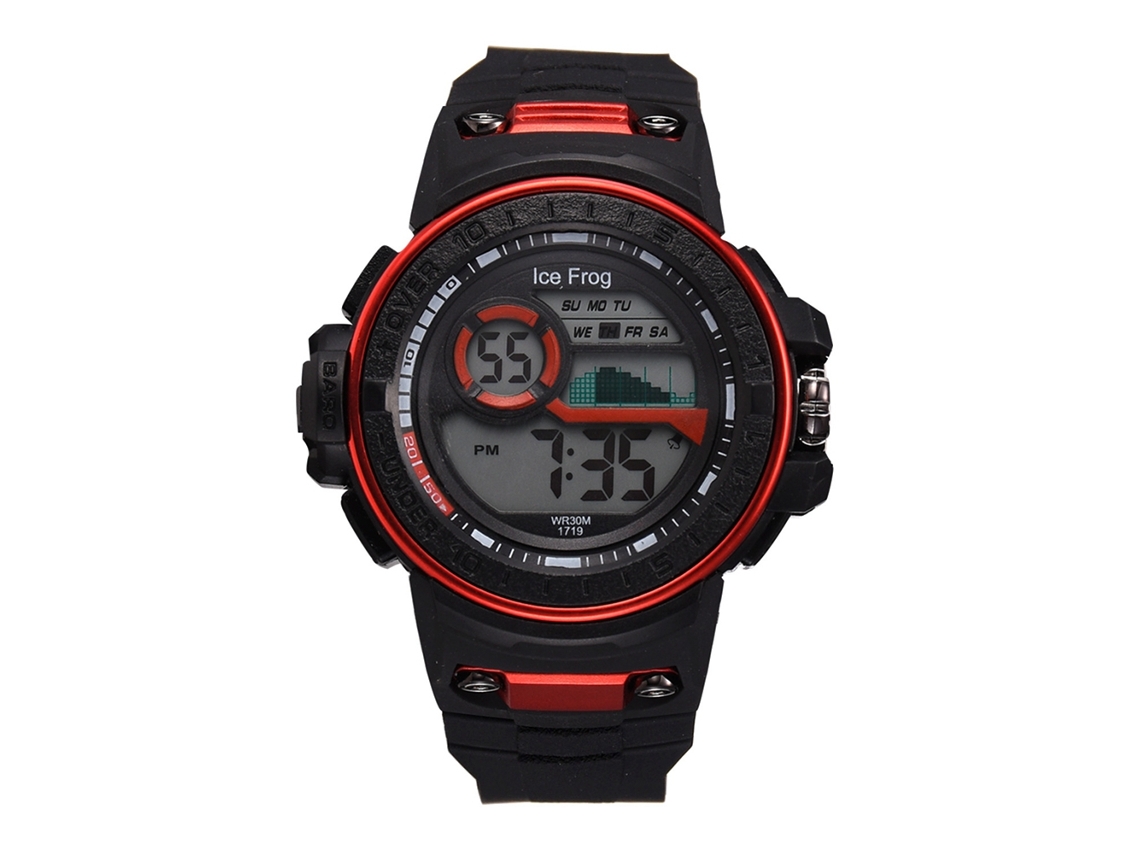 Relógio masculino estilo casual com pulseira de silicone à prova d'água, vermelho