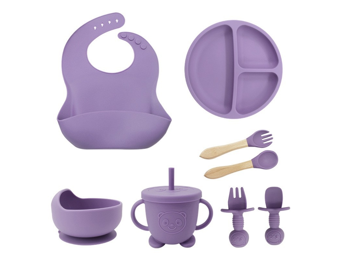 Conjunto De 8 Peças Em Silicone Para Alimentação De Bebés | Produtos Para Bebés Que Estimulam A Autoalimentação (roxo Escuro)
