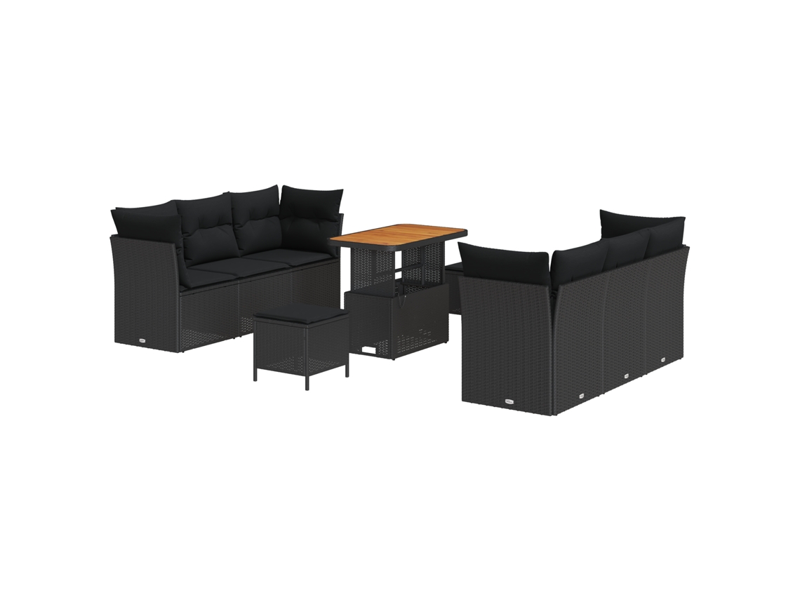 Conjunto 9 Conjunto De Sofá De Jardim Vidaxl Preto Vime Pe (90 X 55 X 71 Cm)