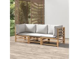 Vidaxl 3 Pcs Conj. Lounge De Jardim Bambu C/ Almofadões Cinzento-claro