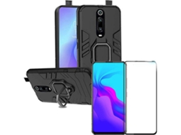 Kit Capa e Película de Vidro 5D Full Cover Xiaomi Mi 9T 3X1 Military Defender Ring Anti-Impacto Preto