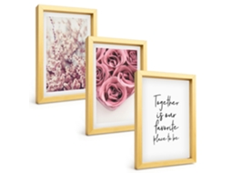 Galeria De Pinturas Muraisbuquês De Rosas Com Inscrições Moldura Dourada Fotos Para O Escritório Espelharte (3 Peças 20x30 Cm)