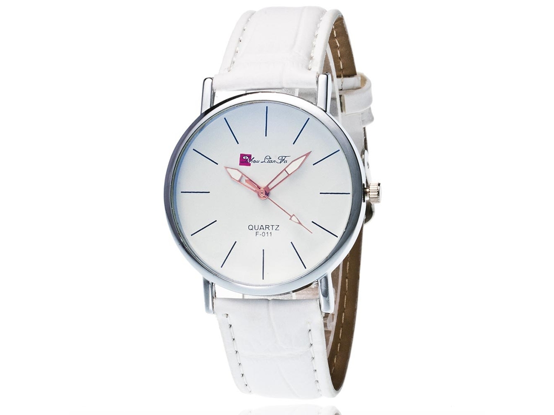Reloj De Pulsera De Cuero Casual Estilo Simple Para Parejas Quartz Blanco
