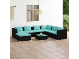 8 Pcs Conjunto Lounge De Jardim C/ Almofadões Vime Pe Preto Dkd Home Decor