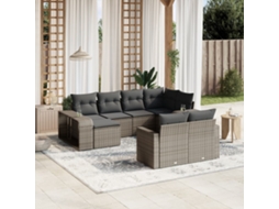 Vidaxl 10 Pcs Conjunto Sofás De Jardim C/ Almofadões Vime Pe Cinzento