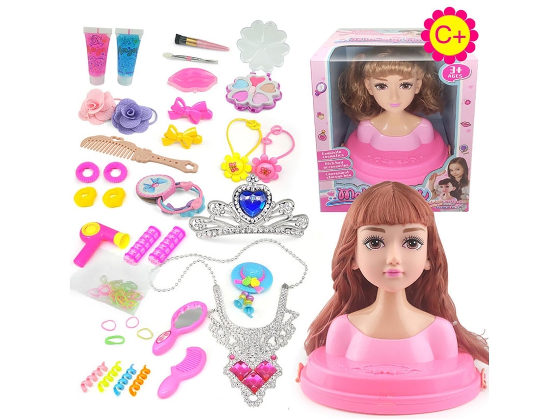 Ats muñeca de Pelo para Penteado com Franja Reta Kit de Salão de Beleza Cabeleireiro com Acessórios Presente