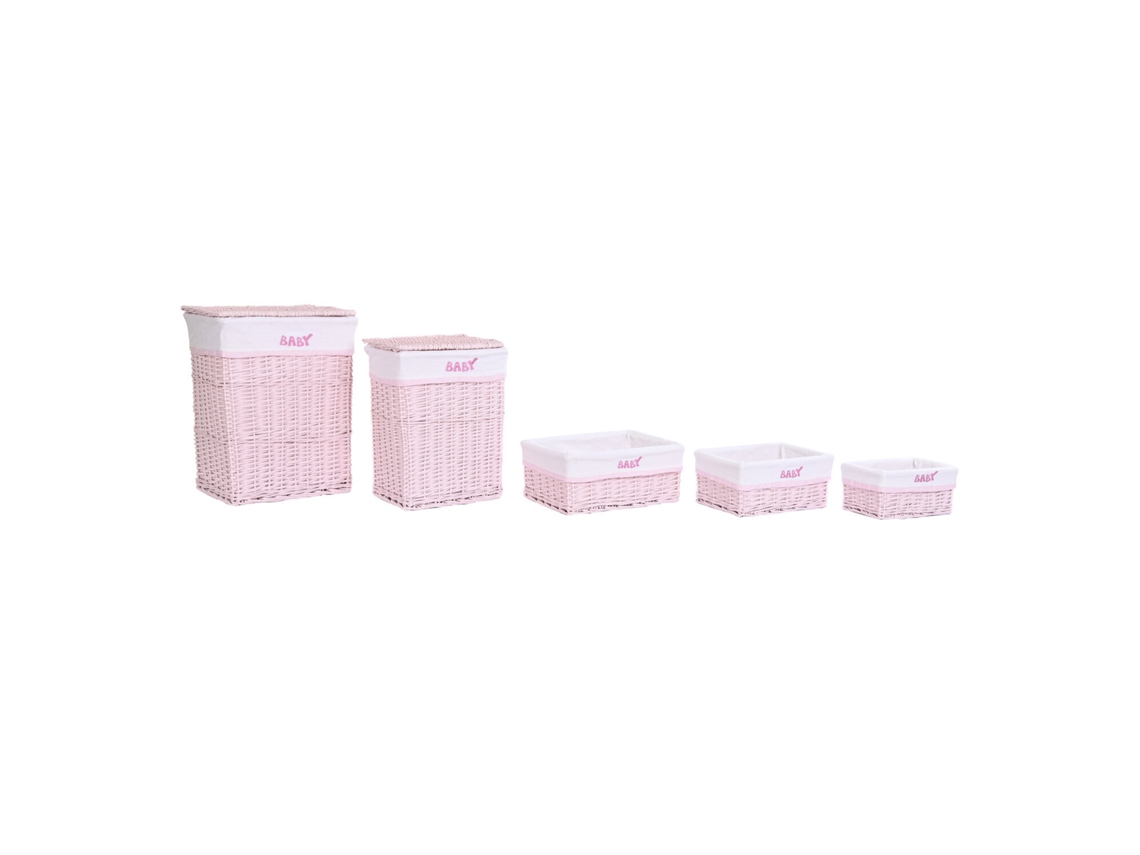 Conjunto de 5 Cestos de Roupa Suja em Vime de Poliéster Rosa, 44x34x56cm ALEXANDRA HOUSE LIVING