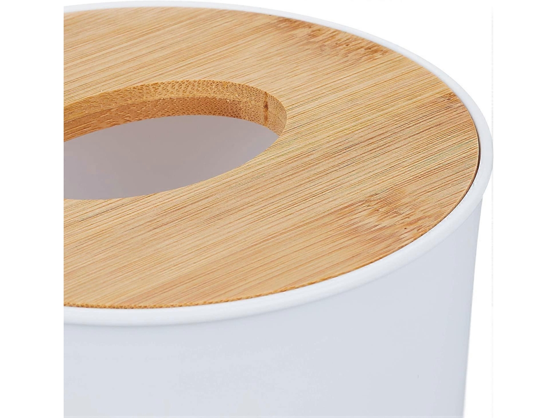 Caja de Palillos de Algodón Cosméticos com Tampa de Bambú, Design Moderno, 13,3*12,5 Cm, Cor Branca/natural