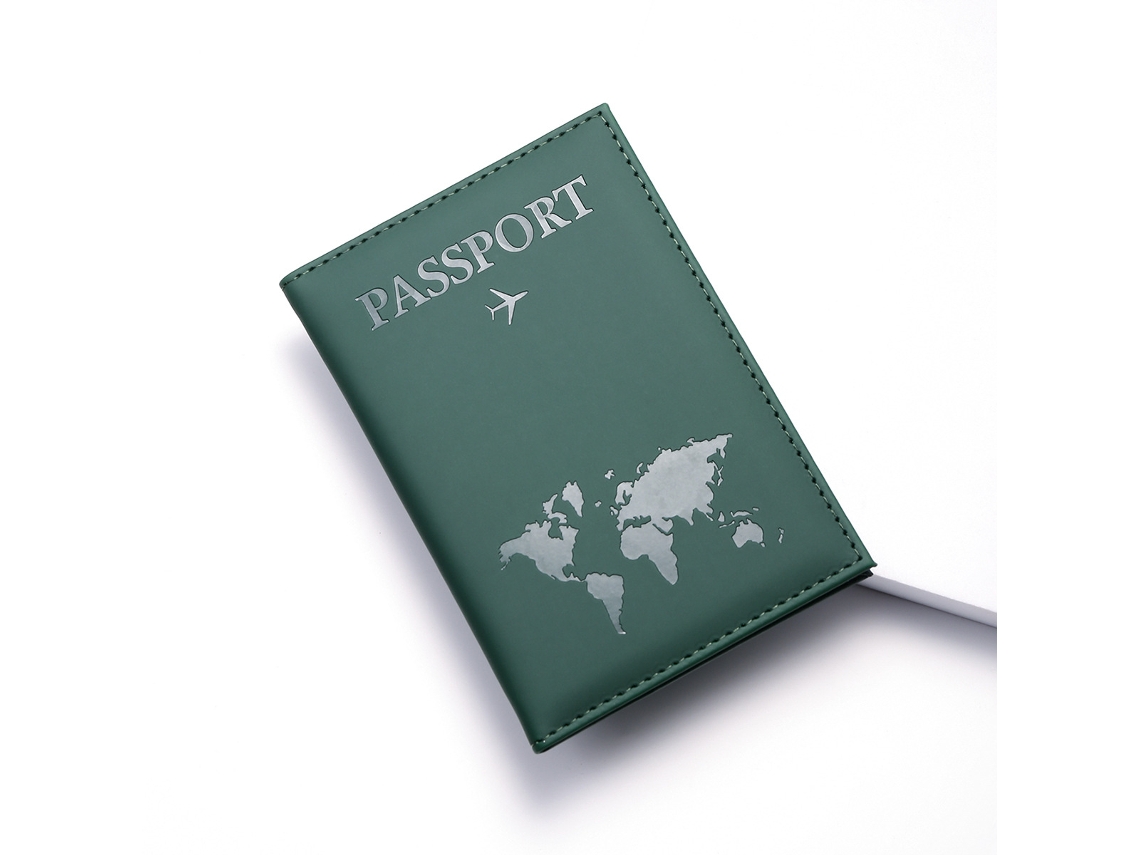 Porta-passaporte Verde, Escuro Fosco Em Pu Com Estampa De Mapa