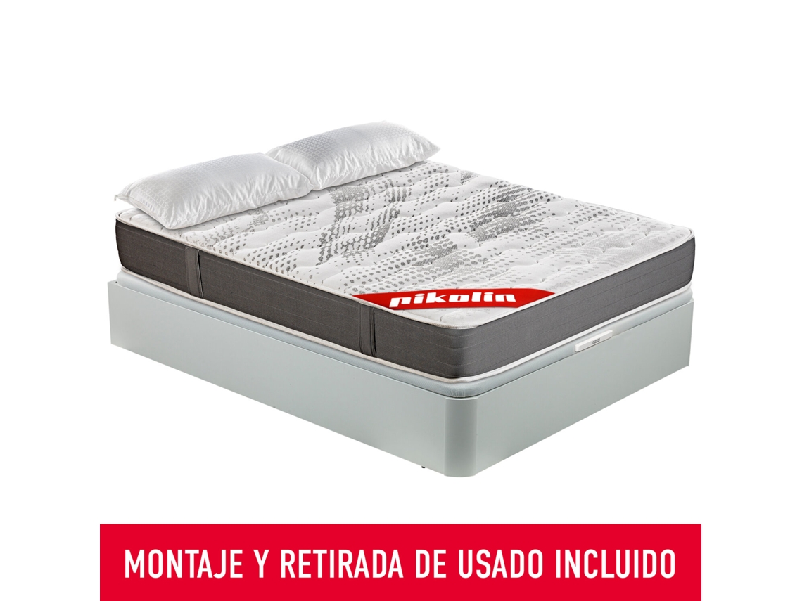 Pack PIKOLIN Sommier Branco + Colchão de Molas Kale + Almofada Grátis (150 x 190 - 56 Cm de Altura)