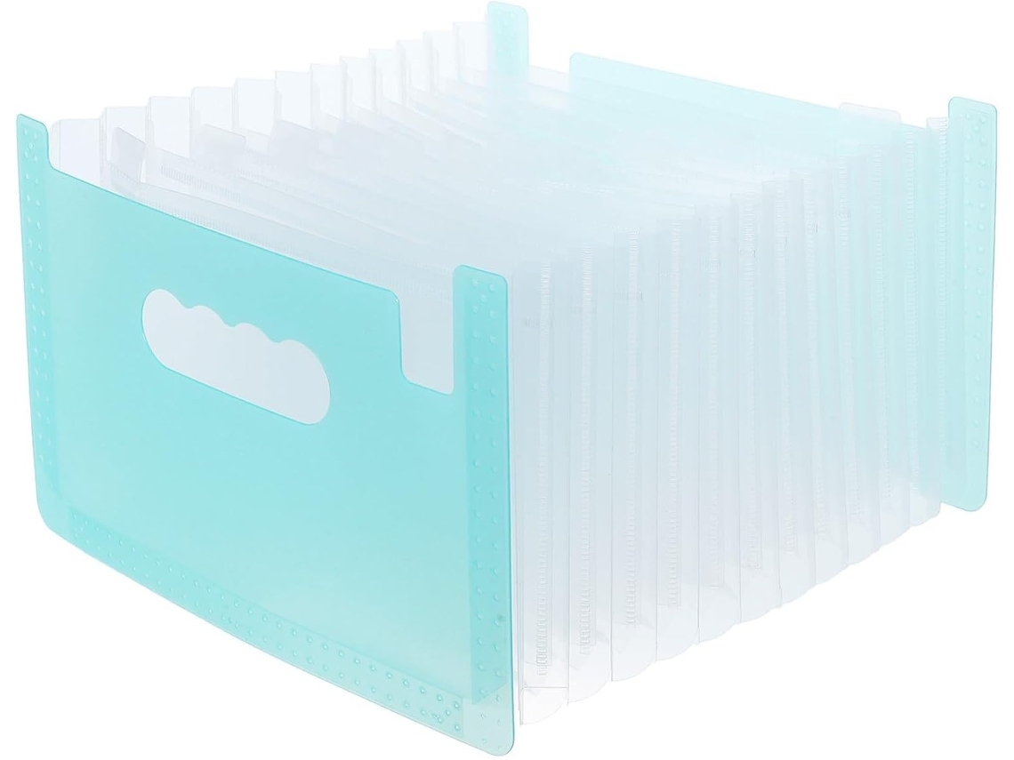 Organizador de Recibos Portátil Gleavi Tamanho A5 Pequeno, Sanfonada Pasta com 13 compartimentos, Material PP Azul