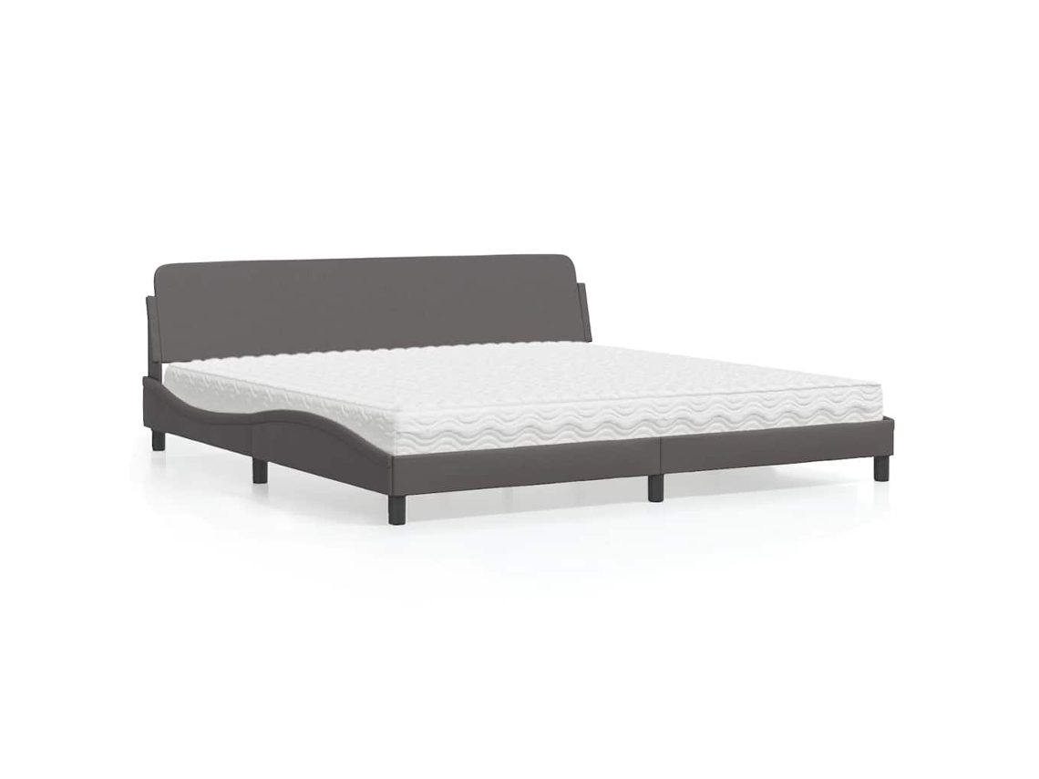 Vidaxl Cama Com Colchão Dover 200x200 Cm Couro Artificial Cinzento