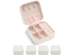 2026 caja de Joyería Portátil de Cuero Pu Mini Organizador para Viaje Anillos Collares Pendientes Regalo para Mujer Niña Blanco 4 Pcs
