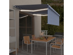 Vidaxl Toldo Automático C/ Estore/led/sensor De Vento 4x3m Azul/branco