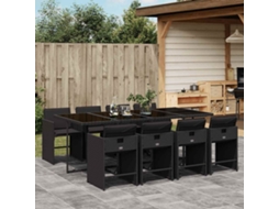 Vidaxl 9 Pcs Conjunto De Jantar P/ Jardim C/ Almofadões Vime Pe Preto