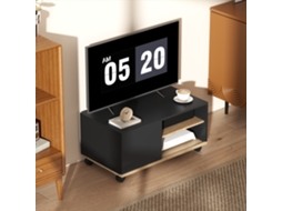Móvel De Tv Com Rodas Para Tvs Até 42 Polegadas, 1 Porta, 2 Compartimentos, 80x45x41 Cm, Preto