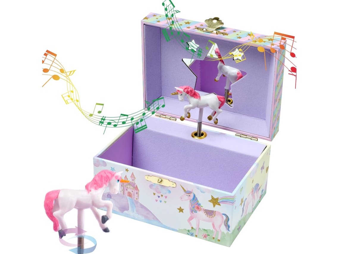 Caixa De Música Para Meninas Com Unicórnio Giratório, Arco-íris Com Glitter E Estrelas (roxa)