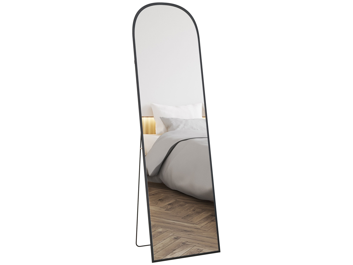 Espelho de Chão e Parede Moderno em Liga de Alumínio com Suporte Dobrável.50x170 Cm.preto BTFORUS