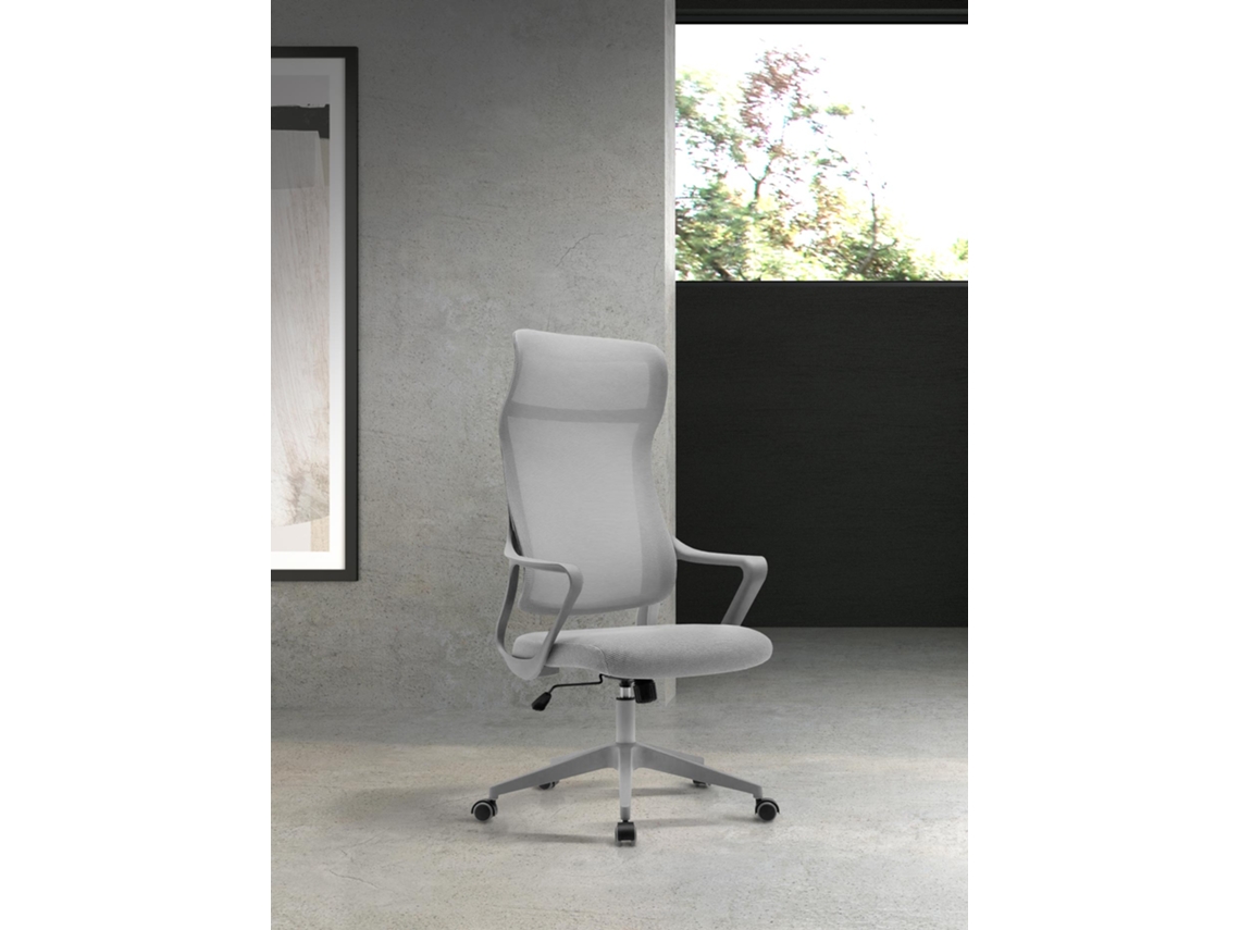 Cadeira de Escritório HISPANOHOGAR Remi Tecido e Malha Cinzento com Rodas 117-127X67X69 Cm