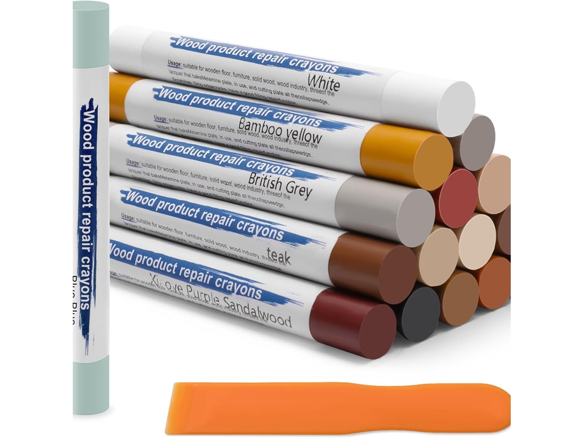 Nxcaneta de Cera para Madeira, 16 Cores, Ideal para Móveis de Madeira, Reparo de Arranhões e Buracos AQUAFORGE