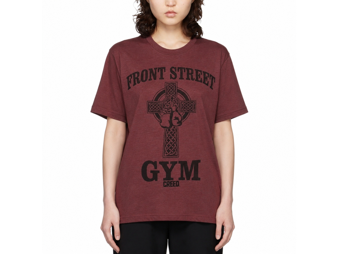 Rockinstone Rocky Movie Front Street Gym Heather Vintage Maroon Adult T-shirt Size:s