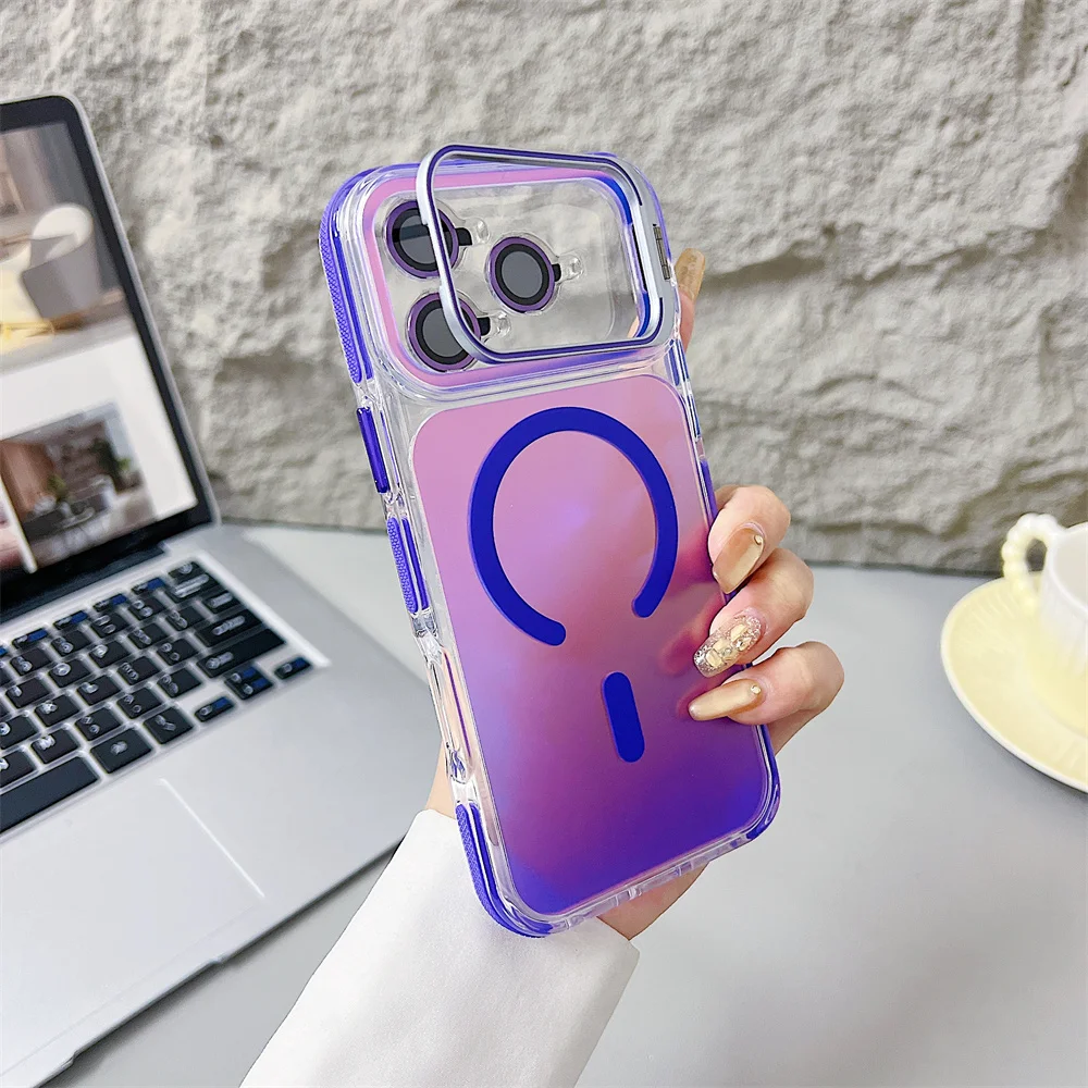 Capa Magsafe Com Suporte Magnético E Protetor De Lente Para Iphone 14 Plus (roxa).