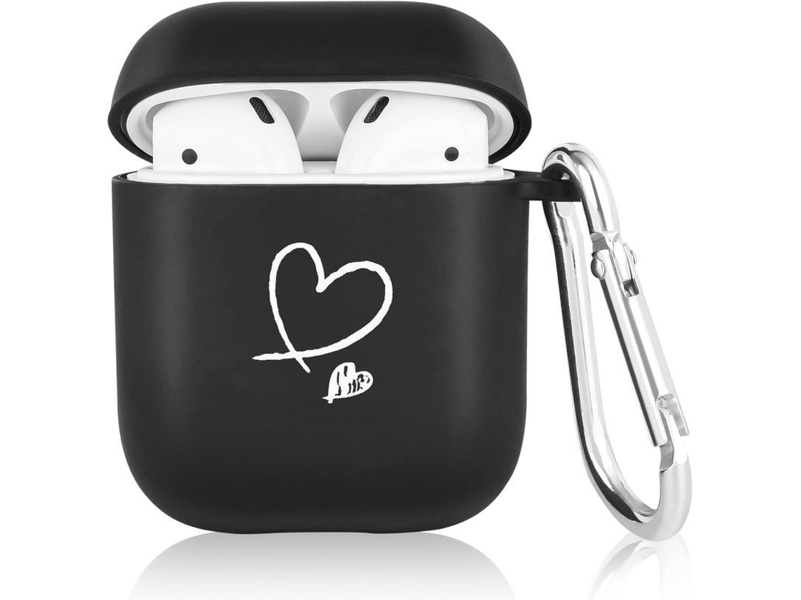 2026 capa de Silicone Fofo com Corações para Airpods 1 2, Preta, Proteção Total e Prática