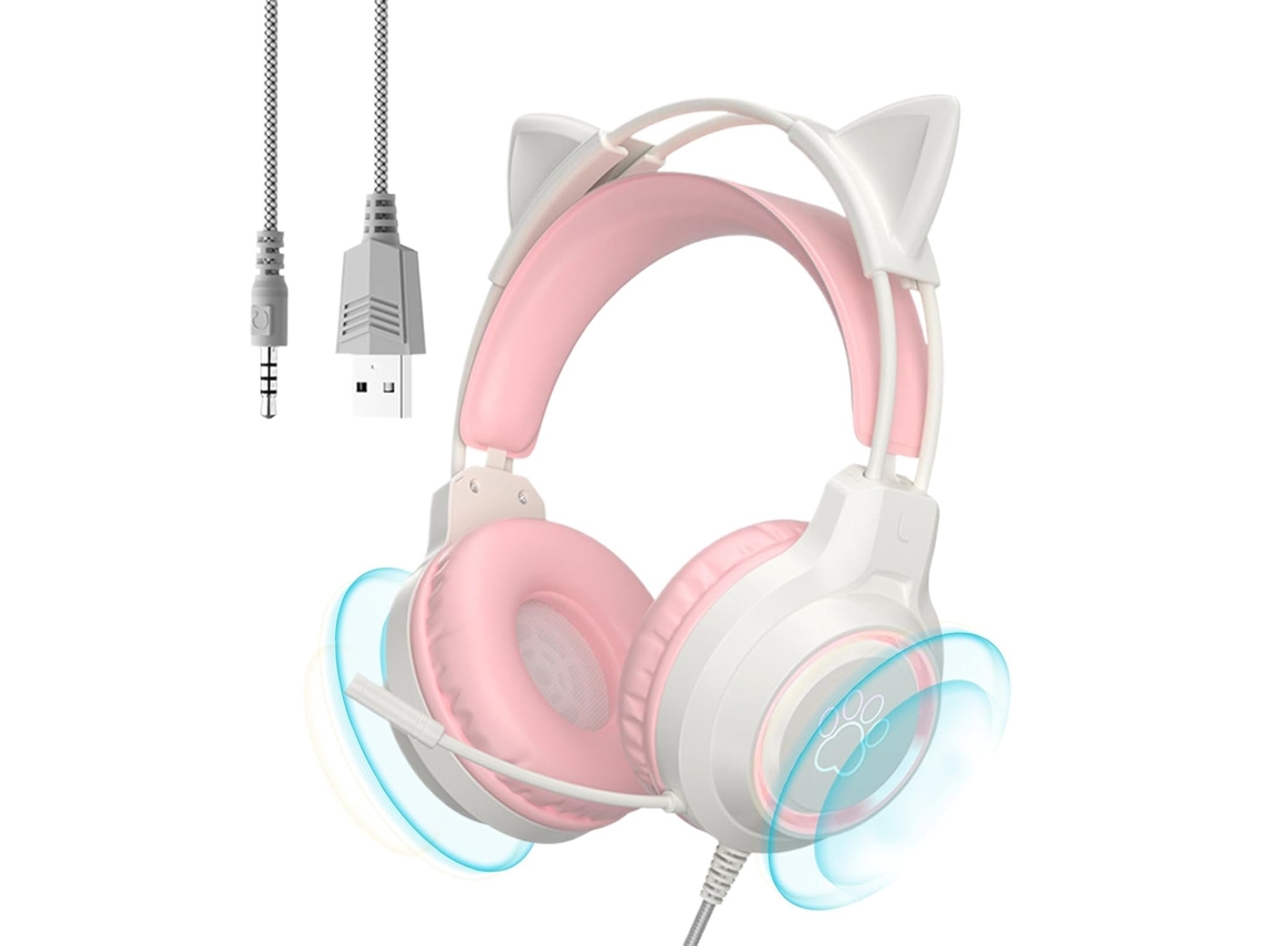 Fones De Ouvido Para Computador Com Fio, Cancelamento De Ruído, Formato De Orelha Gato E Microfone