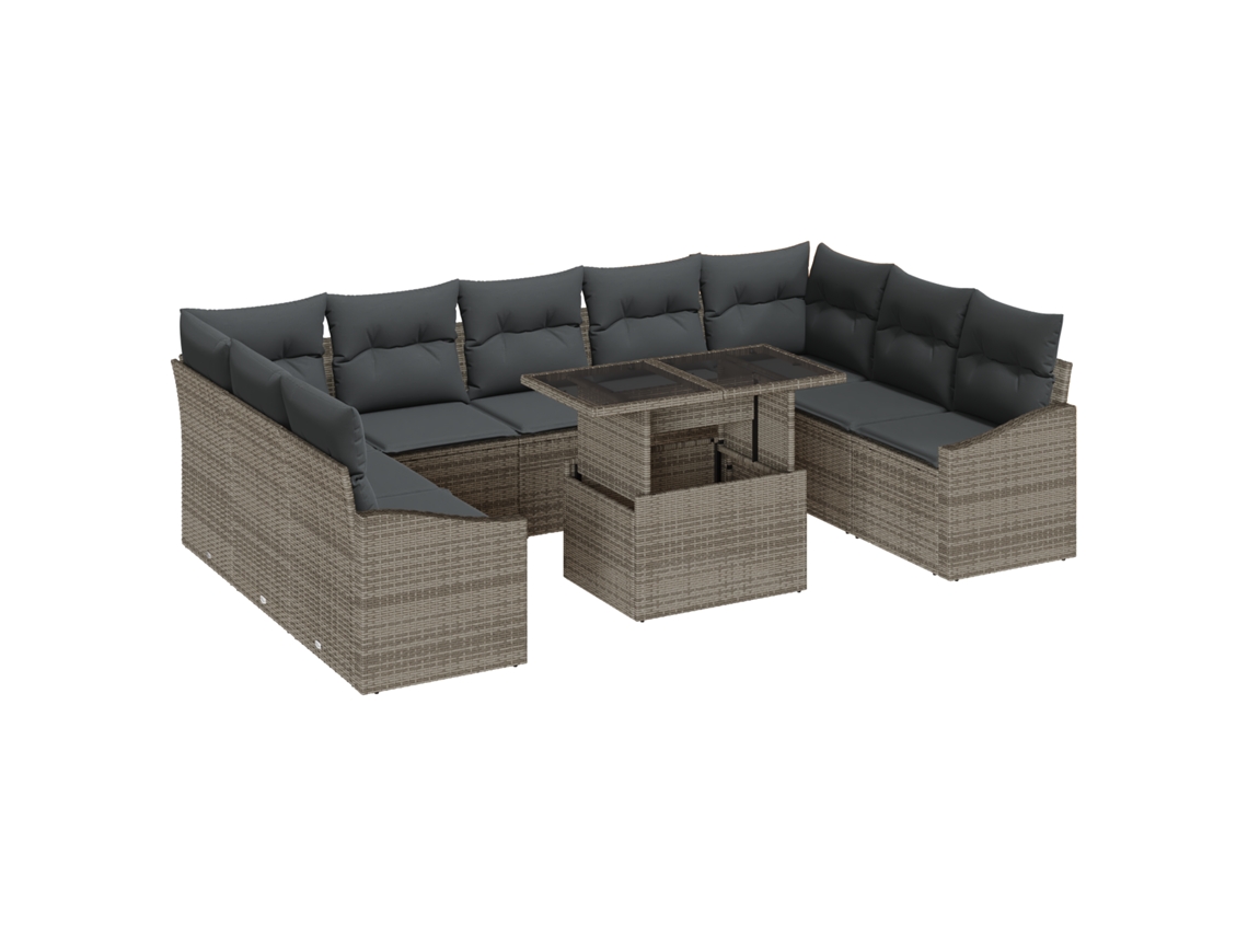 Conjunto 10 Conjunto De Sofá De Jardim Vidaxl Cinzento Vime Pe (100 X 55 X 73 Cm)