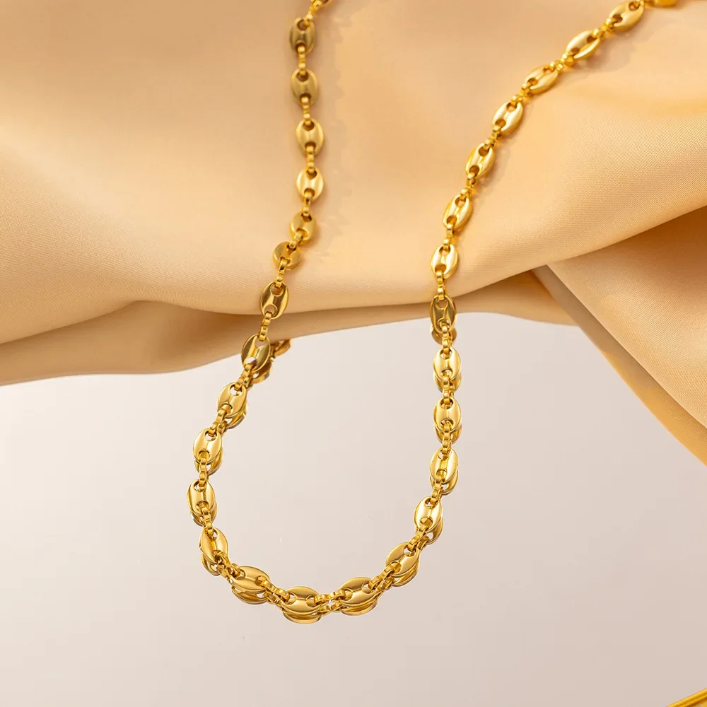 Colar Dourado Com Corrente De Grãos De Café Em Aço Inoxidável