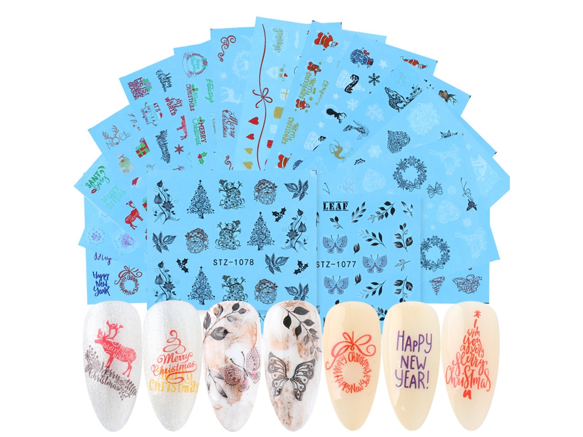 2026altiro-16 Adesivos De Arte De Unhas De Natal Com Rendado, Flocos De Neve, Árvore De Natal E Elfo, Decalques De Água