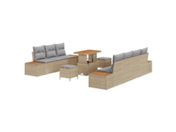 Conjunto 10 Conjunto De Sofá De Jardim Vidaxl Bege Vime Pe (90 X 55 X 71 Cm)