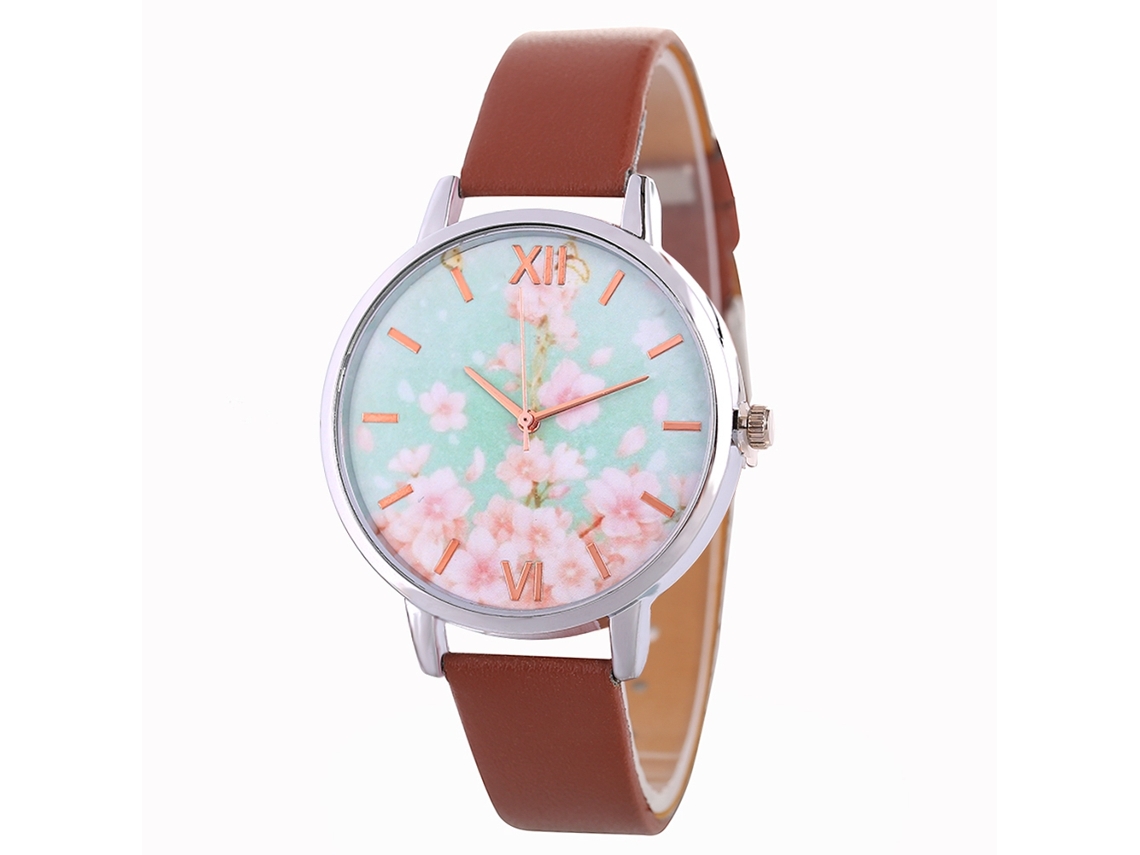 Relógio de Pulso Feminino Leisure com Pulseira de Couro Pu Café