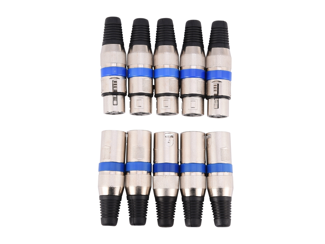 Conjunto Mali de 5 pares de conectores Xlr 3 pinos, macho e fêmea, para microfone, áudio