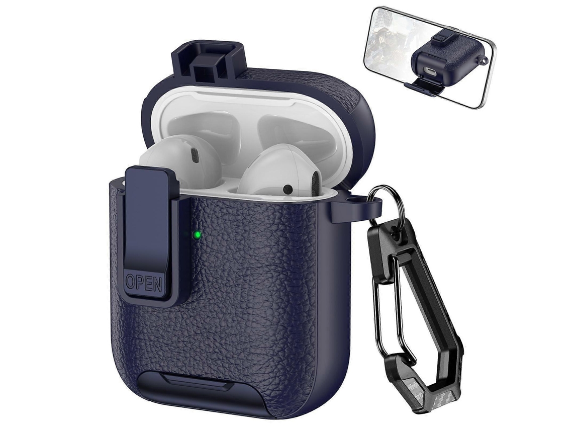 Capa Para Fones De Ouvido Sem Fio Airpods 1/2 Com Textura De Couro, Gancho E Suporte.