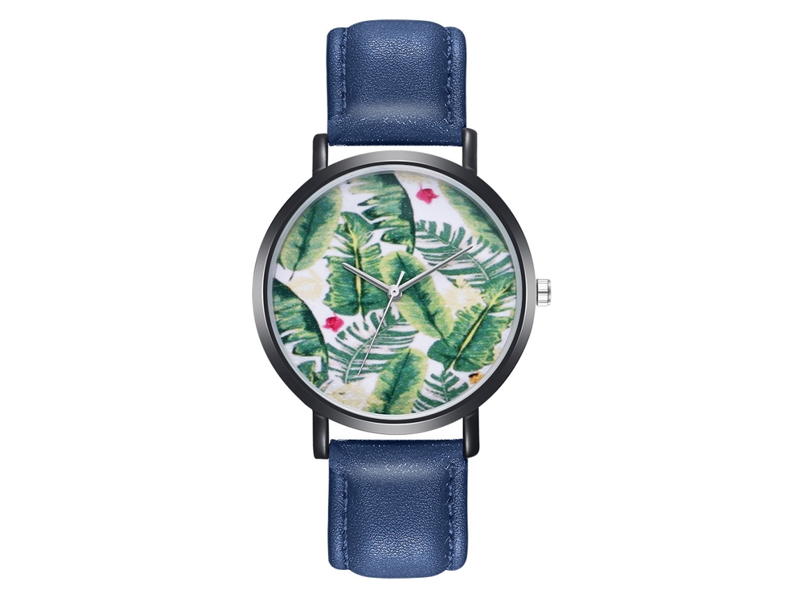 Reloj De Cuarzo De Pareja Con Correa De Cuero Pu, Dial Redondo, Moda Azul