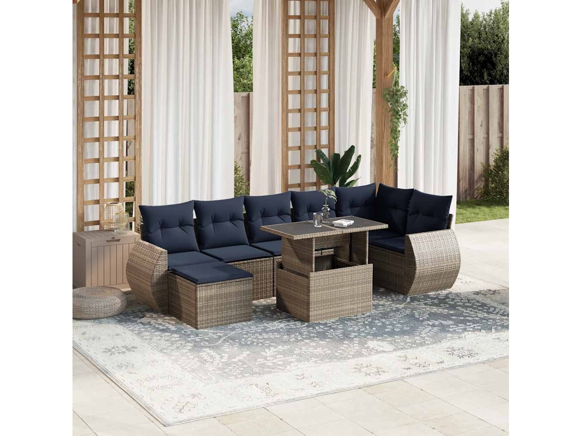 Vidaxl Conjunto De Sofá De Jardim Com 8 Peças E Almofadas Em Rattan Sintético Cinza