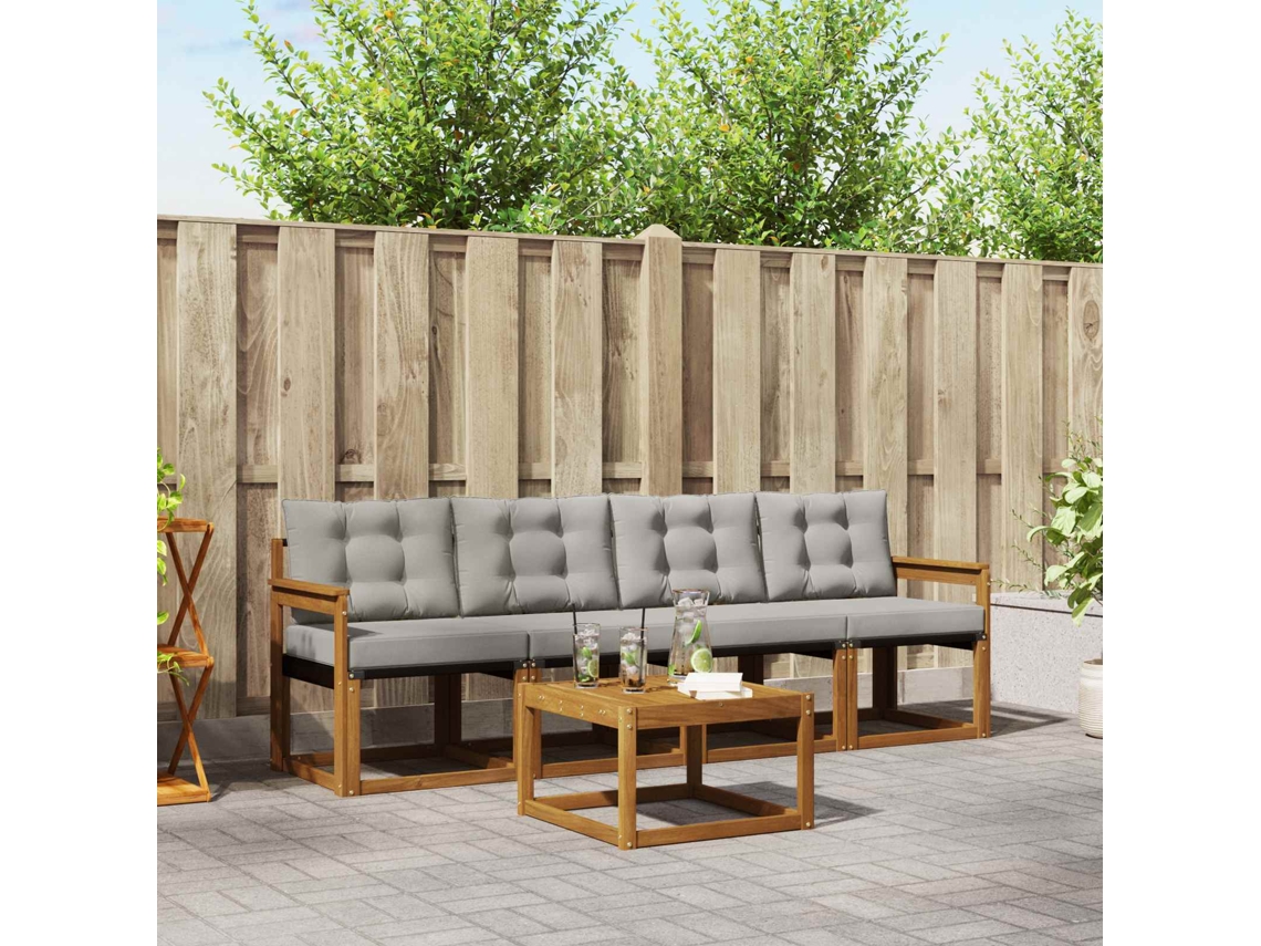 Vidaxl Conjunto De Sofás Para Exterior 5 Unid. Cinza Natural E Claro
