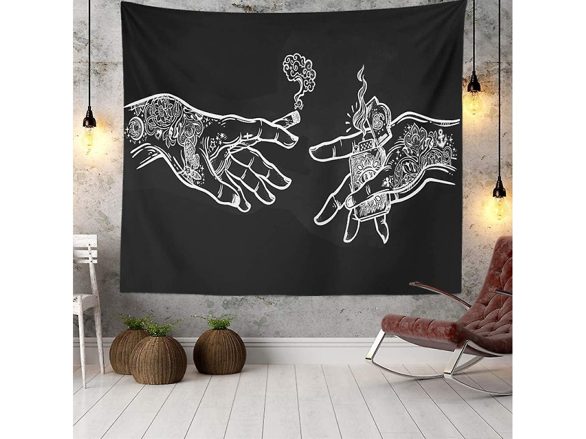 Rebe tapiz de Parede com Mãos Florais Branco e Preto Psicodélico Boho, Decoração de Tela Multiusos (100x75cm)