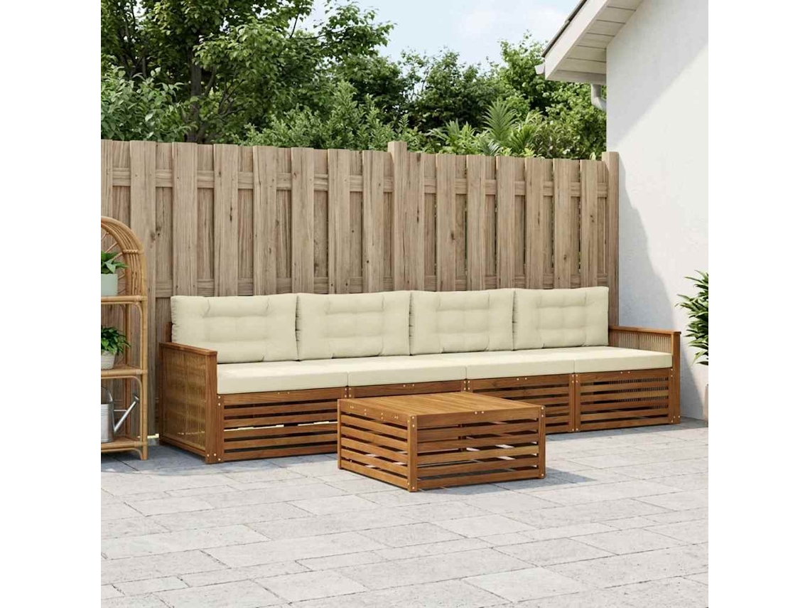 Vidaxl Conjunto De Sofás Para Exterior 5 Pcs Natural E Creme