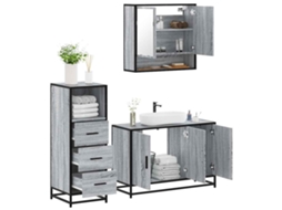 Vidaxl 3 Pcs Conjunto Móveis Casa De Banho Madeira Proc. Cinza Sonoma