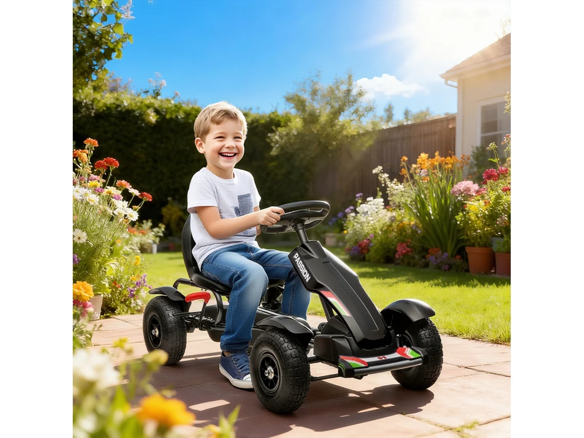 Kart Infantil De 5 A 12 Anos, Estruturas Pp E Black Metal, Banco Regulável E Freio De Mão, Dimensões 121x58x61 Cm