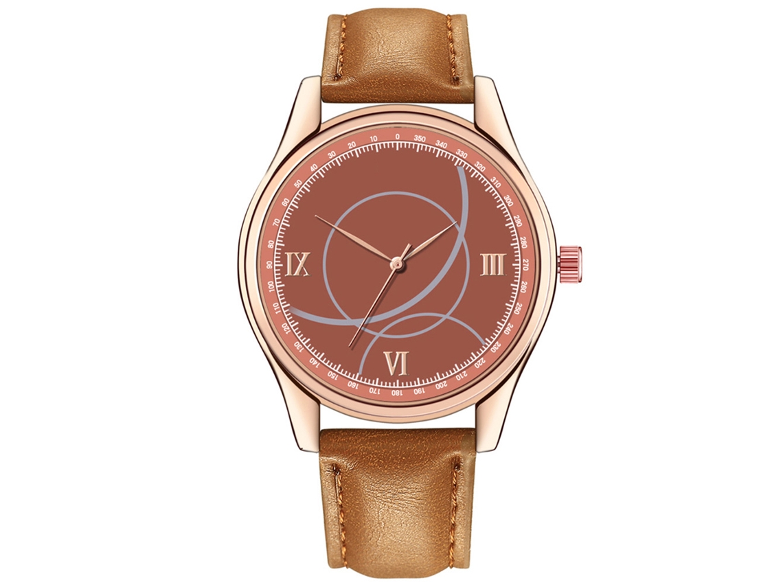 Relógio de pulso feminino casual e elegante com movimento de quartzo e mostrador em PU marrom claro.