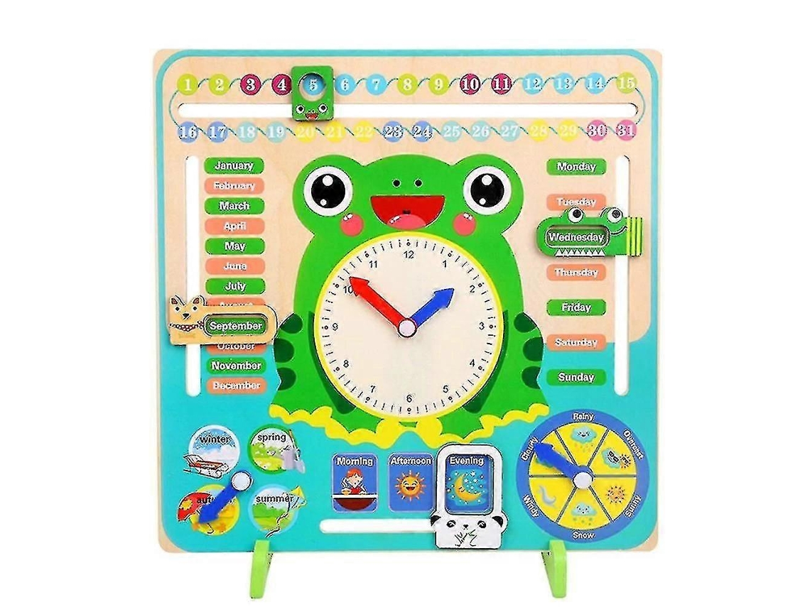 Multi-functional Wooden Clock Enducational Timing Learning Tool Time Month Date