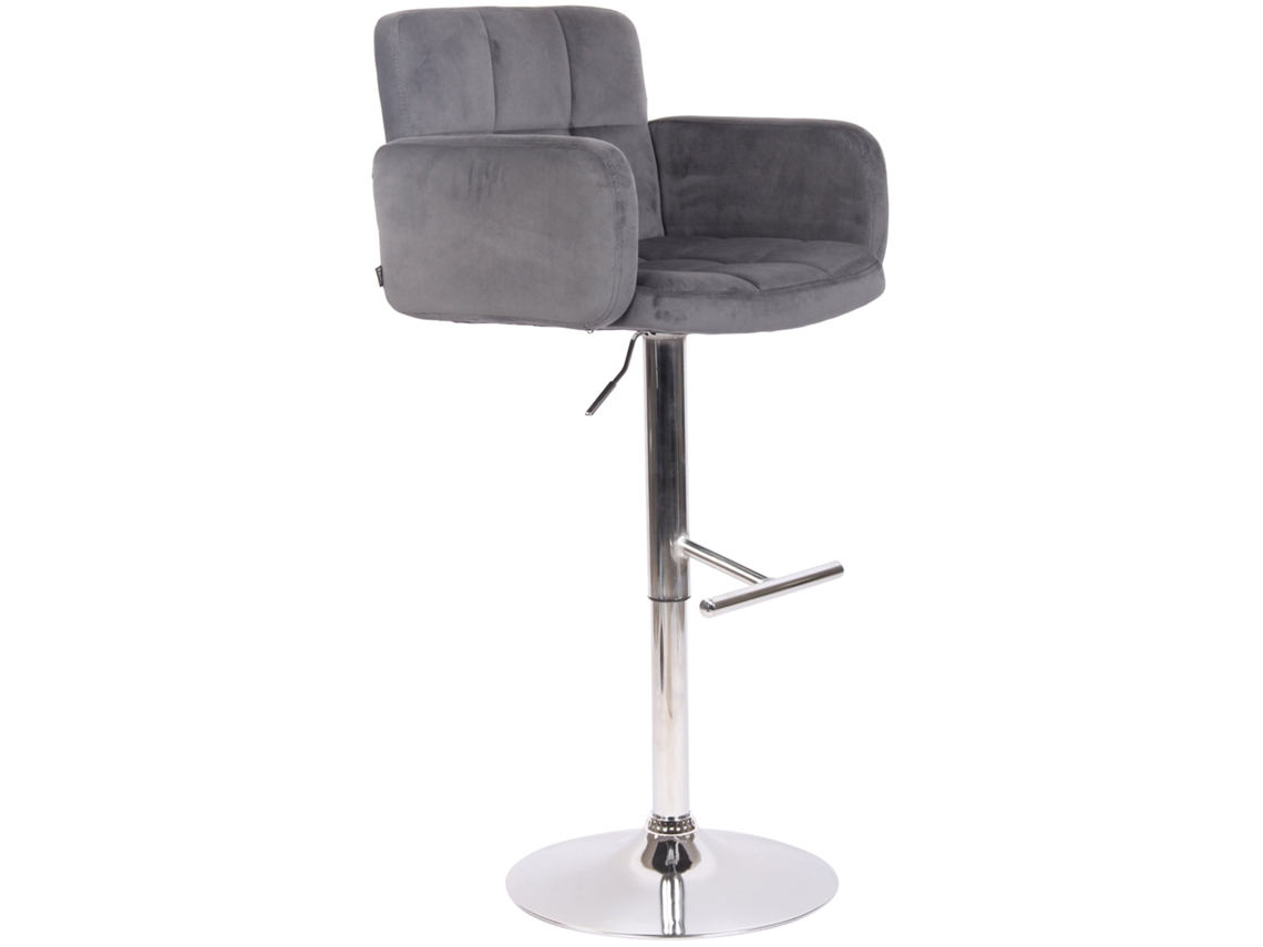 Banqueta giratória em veludo cinza escuro e metal cromado com apoios de braço, apoio para os pés e encosto Tdb10649 Dcoshop26