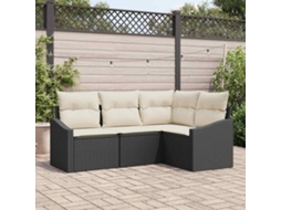 Vidaxl Conjunto De Sofá De Jardim 4 Pcs Preto E Branco Vime Pe