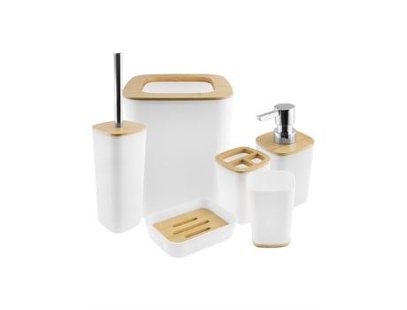 Conjunto De Banheiro De 6 Peã§as Em Bambu Branco Lauxa Home