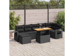 Vidaxl 8 Pcs Conjunto Sofás De Jardim Com Almofadões Vime Pe Preto